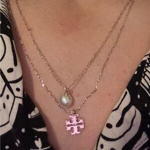 Tory Burch Gold Necklace with Pink and Pearl Accents